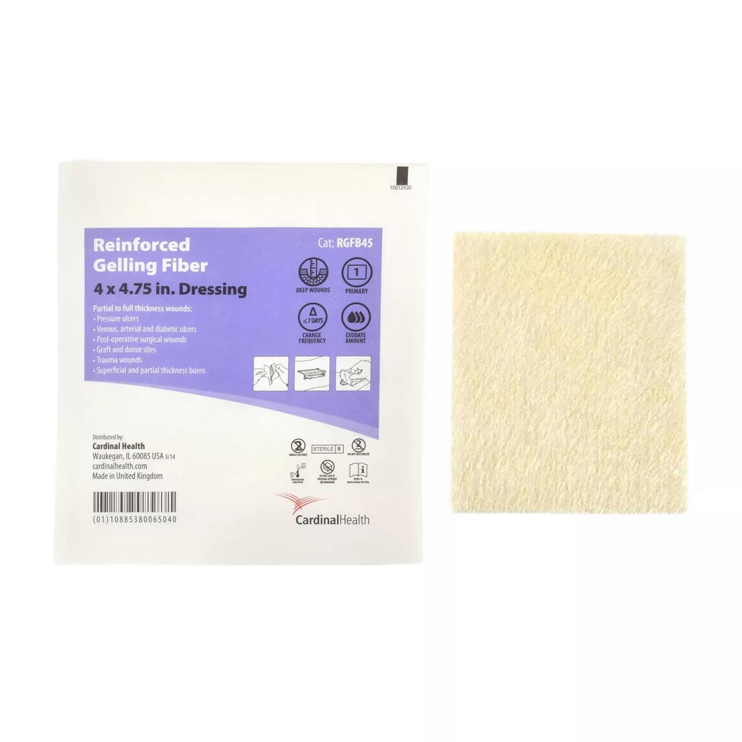 Cardinal Health Reinforced Gelling Fiber Dressings, 4 x 4.75 Inch - Each - Image 1