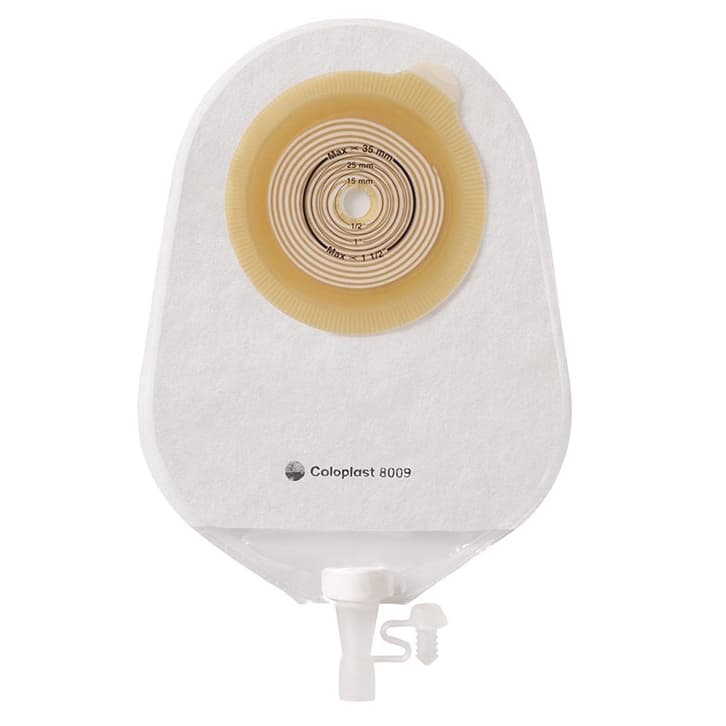 Assura Flat MAXI Urostomy Pouch, 1/2 to 1-1/2 Inch Stoma - Box of 10 - Image 1