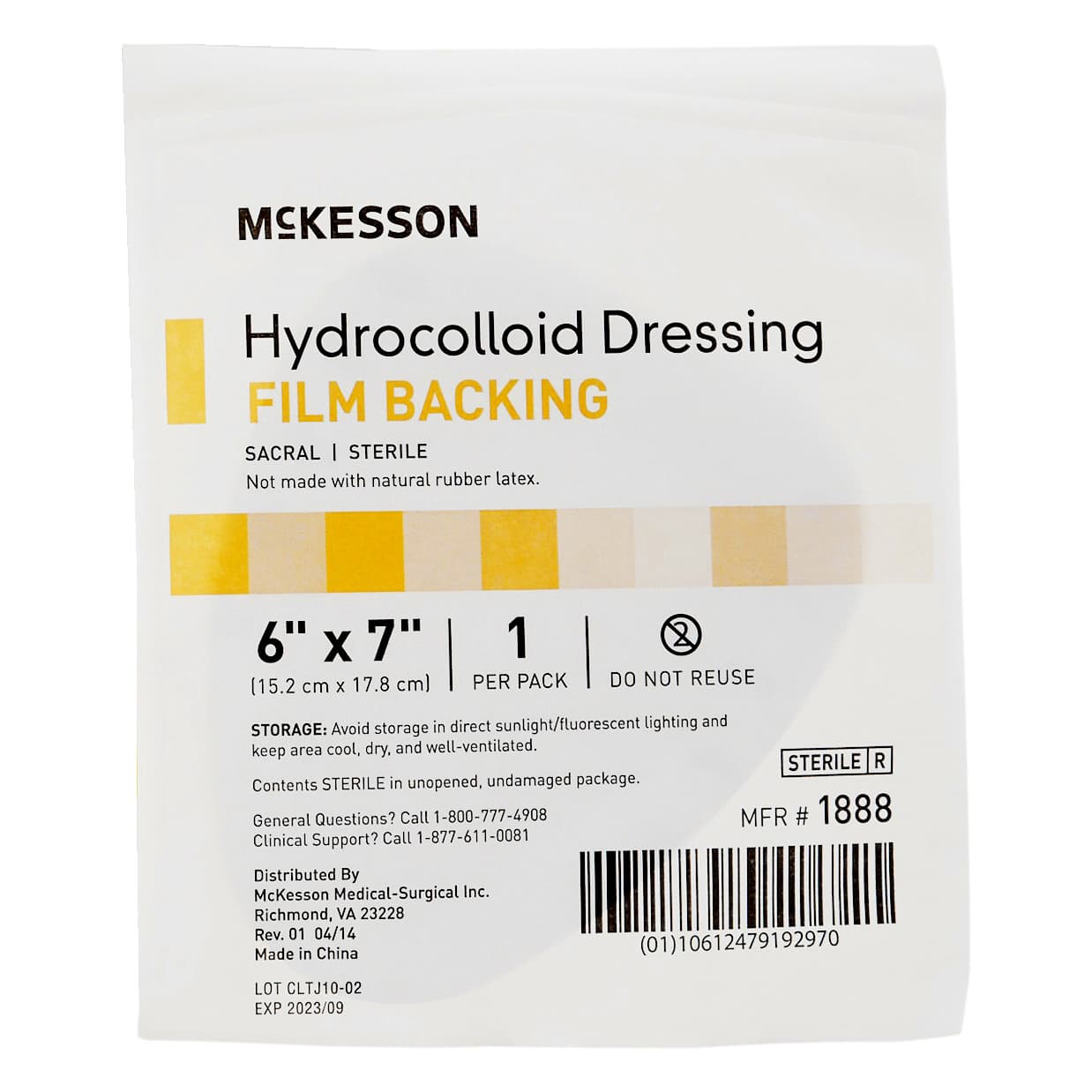 McKesson Hydrocolloid Dressing With Film Backing, 6 x 7 Inch - Image 1