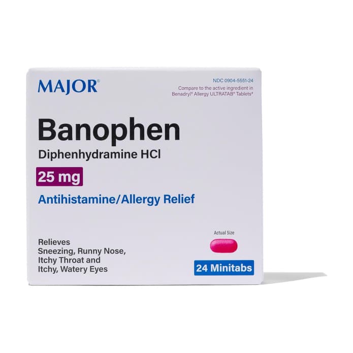 Banophen Diphenhydramine HCl Allergy Relief Tablet - Bottle of 24