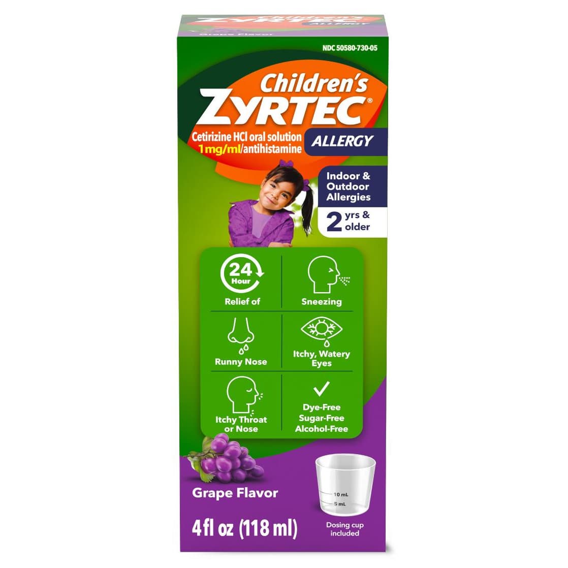 Zyrtec Children's Antihistamine Allergy Syrup, Grape, 4 oz - Case of 36 - Image 1