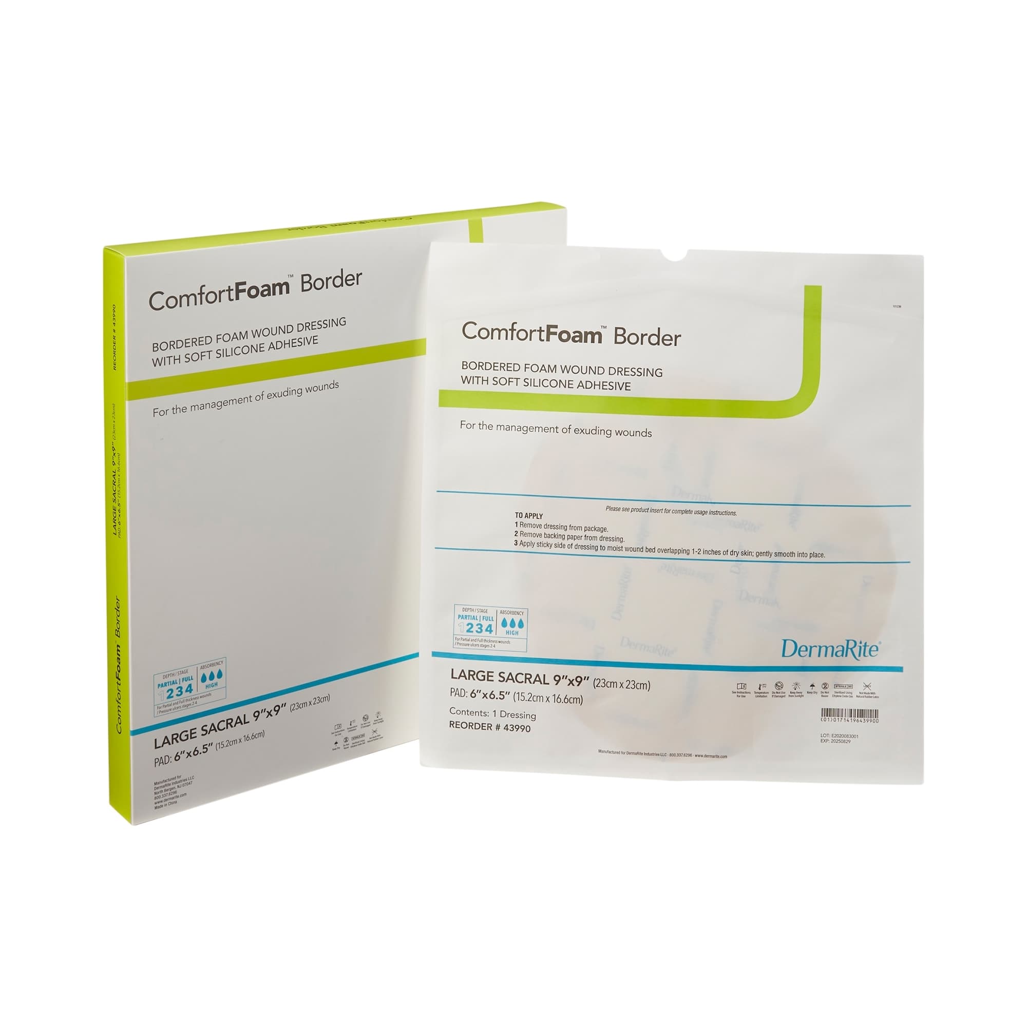 ComfortFoam Border Silicone Foam Dressing with Border, Large Sacral, 9 x 9 Inch -Box of 5 - Image 1