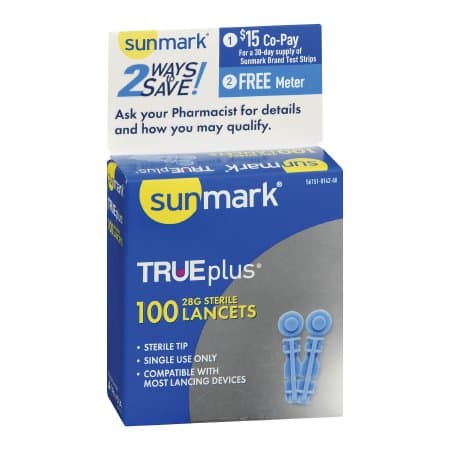 sunmark Lancet for Lancing Device Needle Sterile Multiple Sites Disposable, Light Blue, 28 Gauge - Box of 100 - Image 1