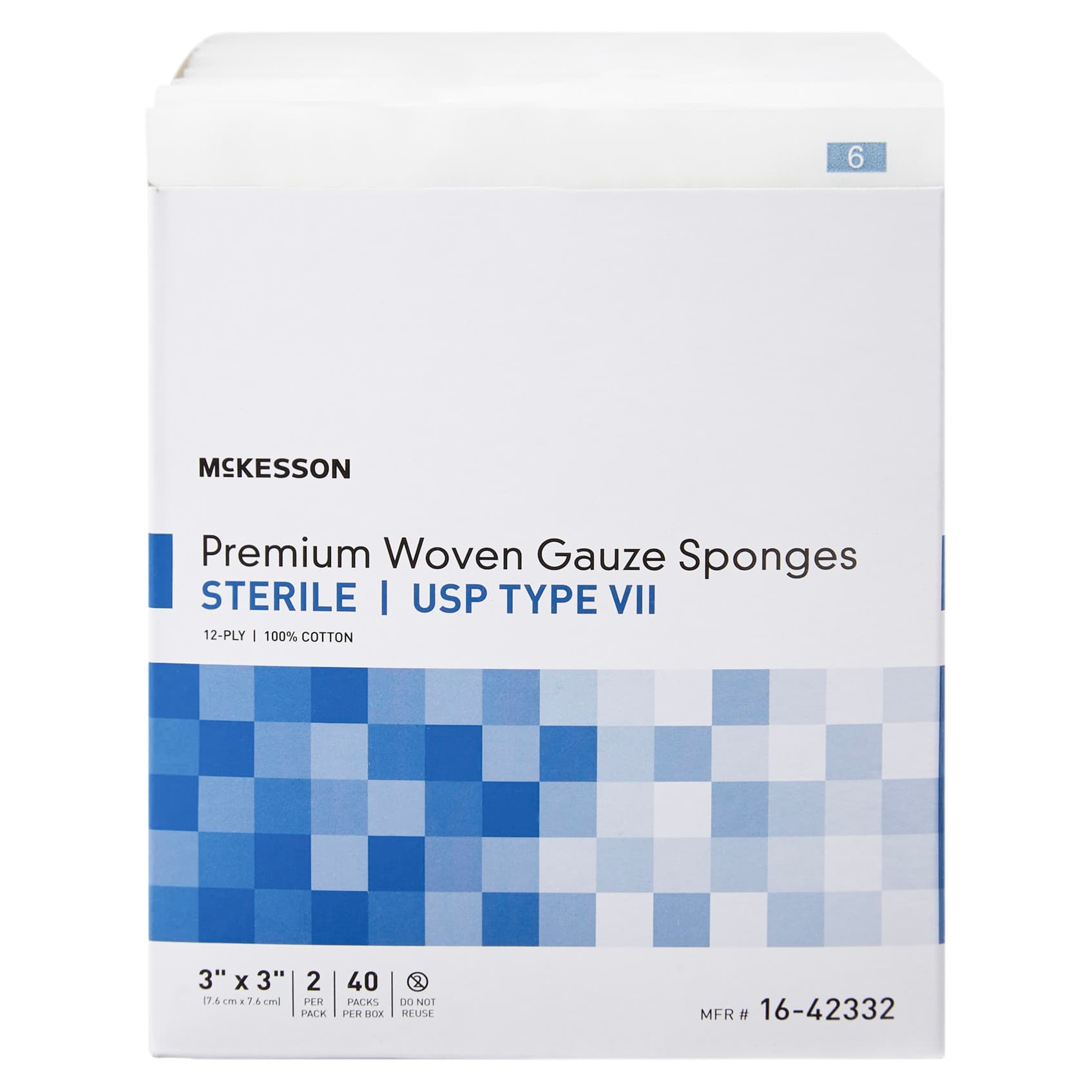 McKesson USP Type VII Gauze Sponge, 12-Ply, 3 x 3 Inch - Case of 1200 - Image 1