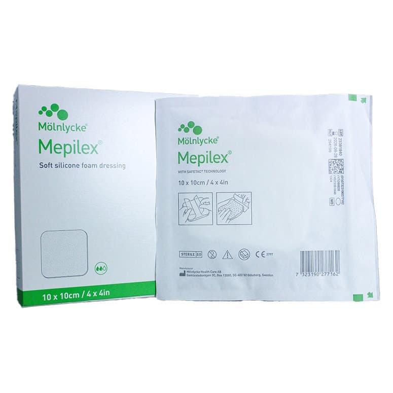 Mepilex Soft Silicone Absorbent Foam Dressing, 4 x 4 Inch - Box of 5 - Image 1