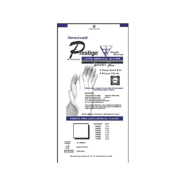 DermAssist Prestige DHD Surgical Glove Ivory Neutral Beaded Cuff Standard, Size 7.5 - Case of 200 - Image 1