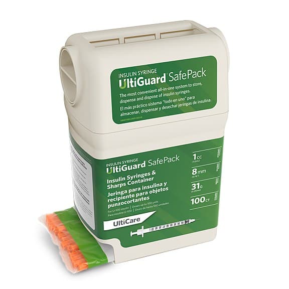 UltiGuard Safe Pack U-100 Insulin Syringes and Sharp Container