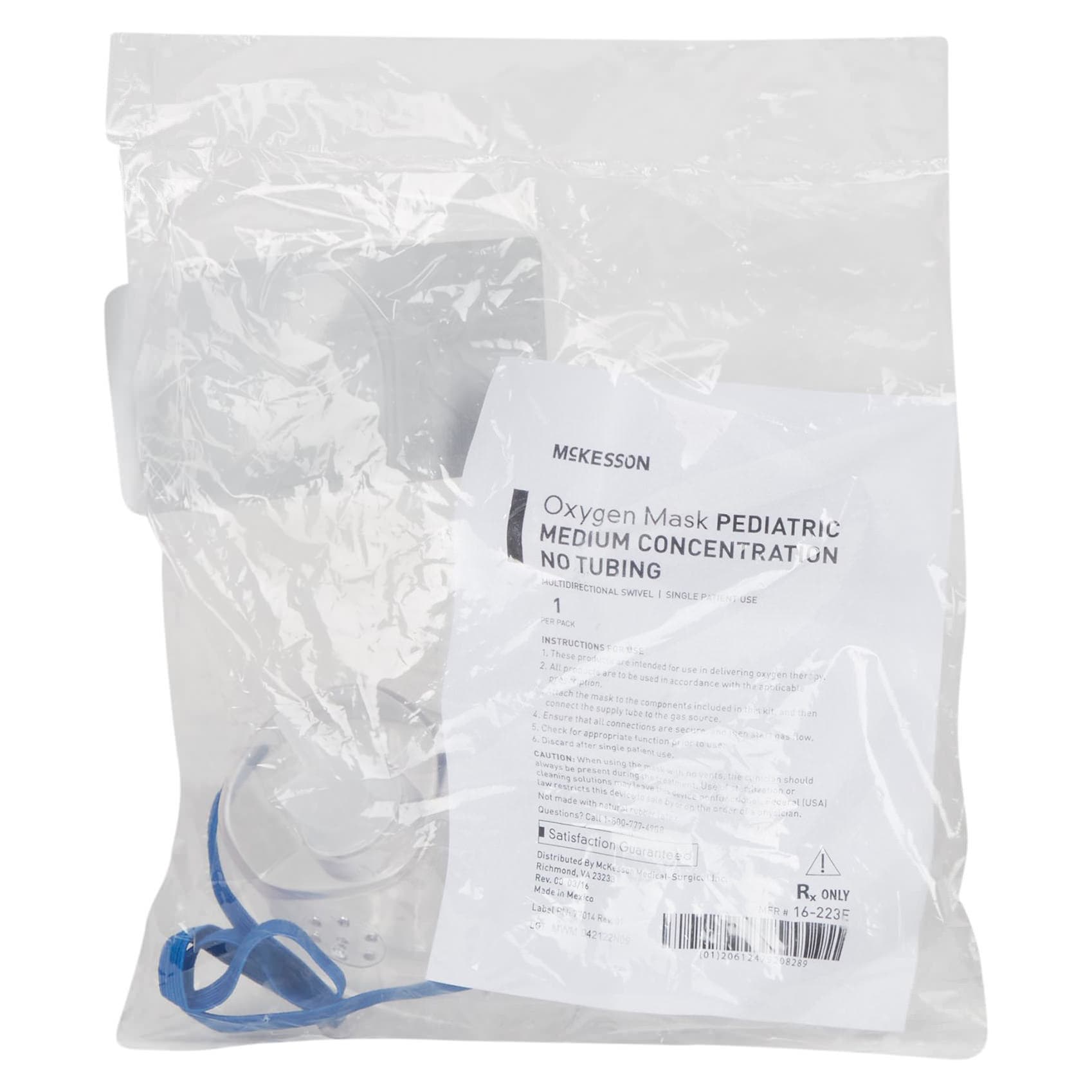 McKesson Oxygen Mask Clear Adjustable Head Strap Elongated Style Single Patient Use