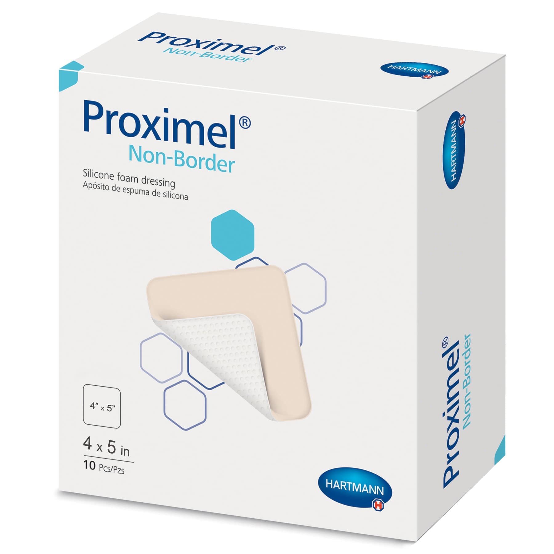 Proximel Non-Border Three-Layer Silicone Foam Dressing 4 x 5 Inch Sterile - Box of 10 - Image 1