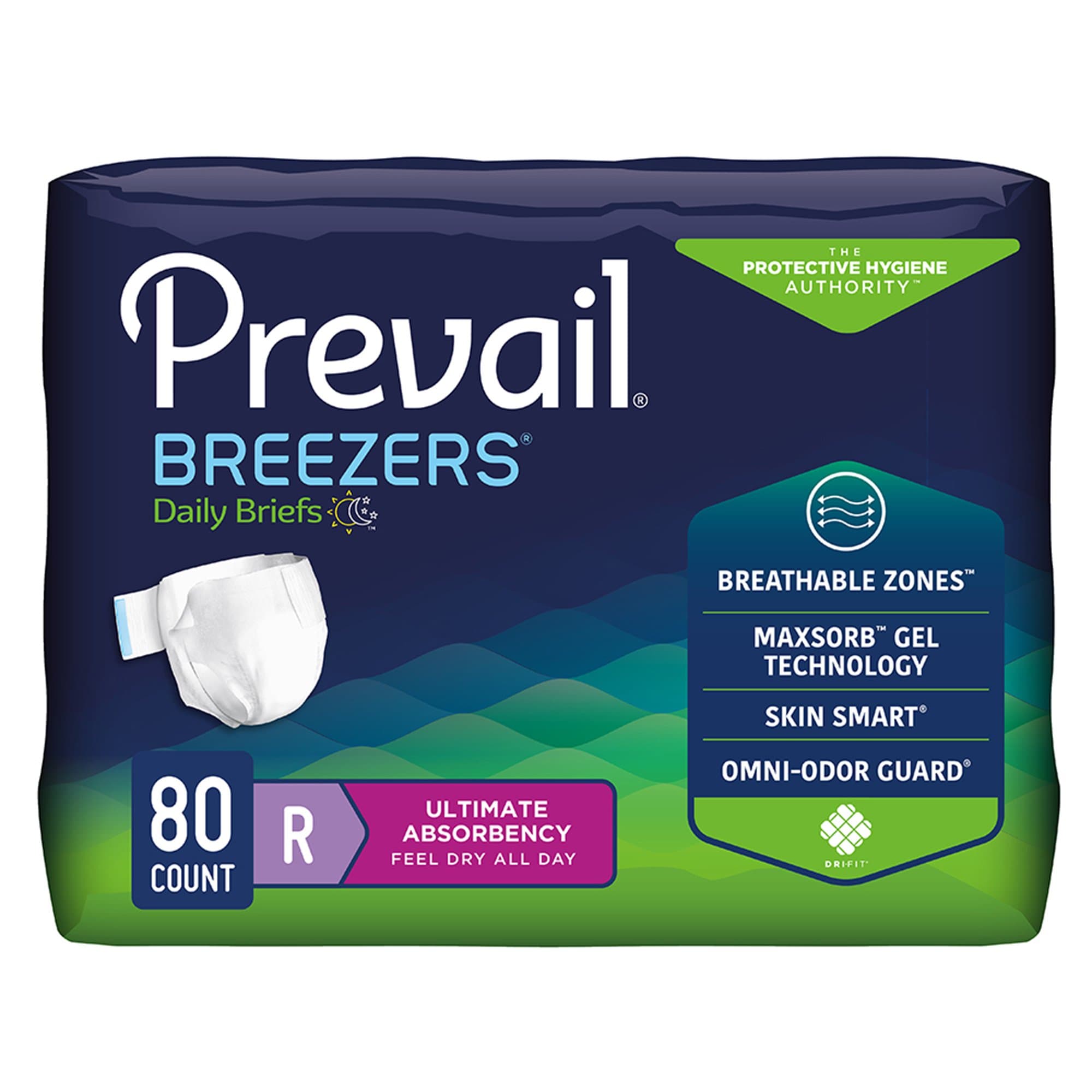 Prevail Breezers Ultimate Absorbency Adult Briefs, Regular - Case of 80 - Image 1