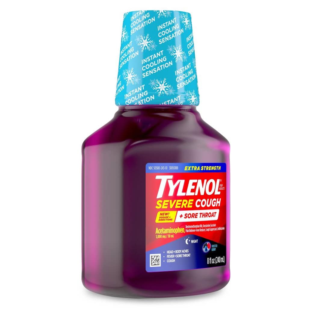Tylenol Severe Cough and Sore Throat Night Liquid, 8 oz - Case of 24 - Image 2