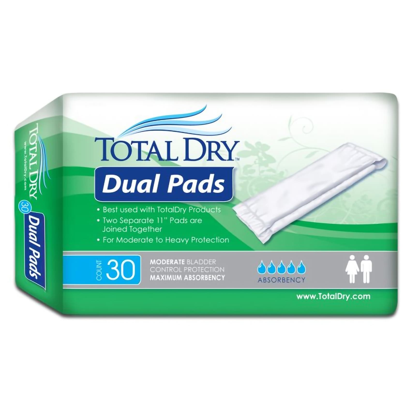 Total Dry Unisex Dual Incontinence Pads - Package of 30 - Image 1