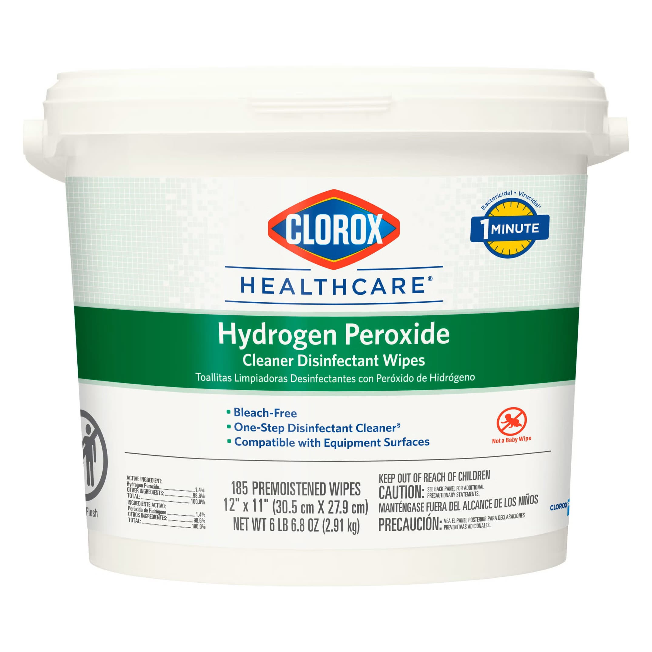 Clorox Healthcare Surface Disinfectant Cleaner Wipe, Pail, 11 x 12 Inch - Carton of 185 - Image 1