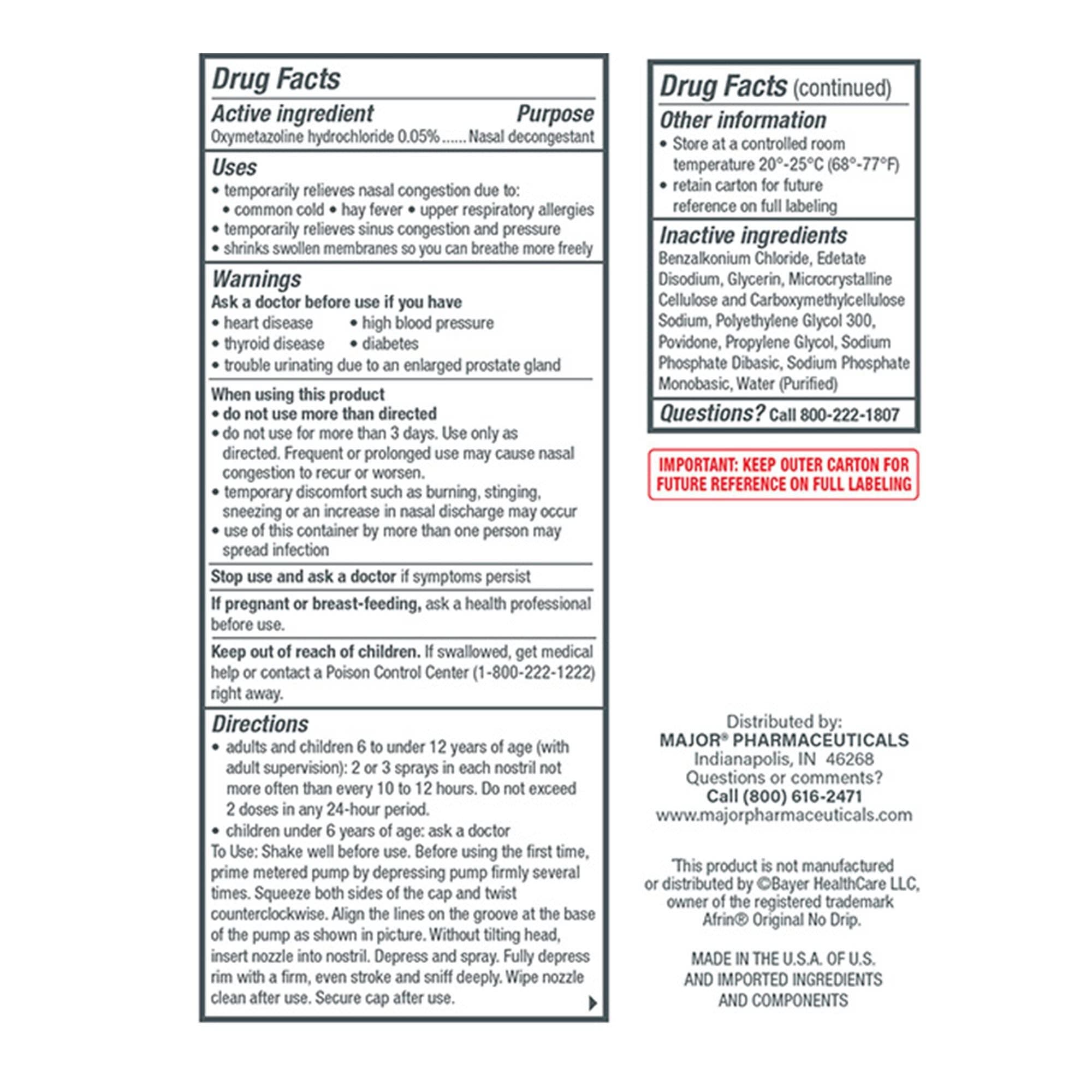 Major Nasal Decongestant Spray, 0.05 % Strength, 30 mL - Each - Image 2