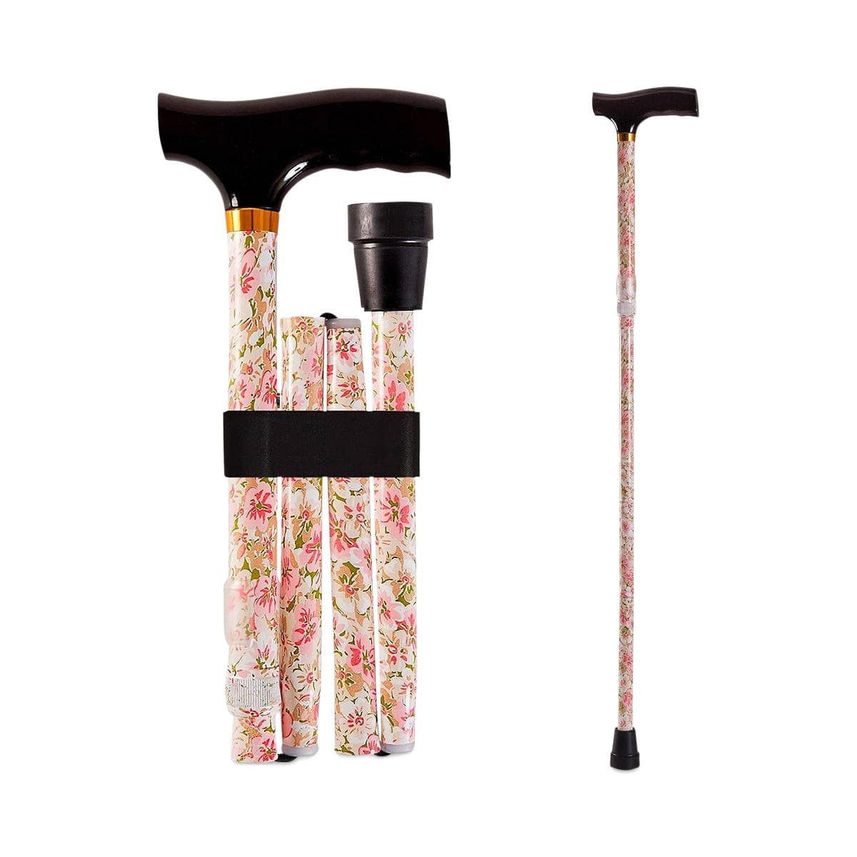 Healthsmart Folding 33–37 Inch Adjustable Walking Stick, Floral Design, 250 lb
