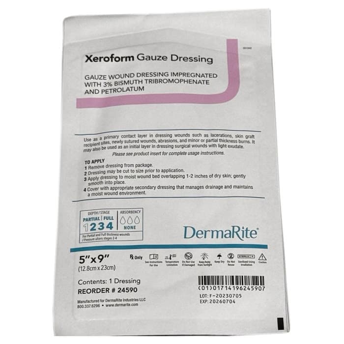 Dermarite Xeroform Petrolatum Impregnated Gauze Dressing, 5 x 9 Inch - Each - Image 1