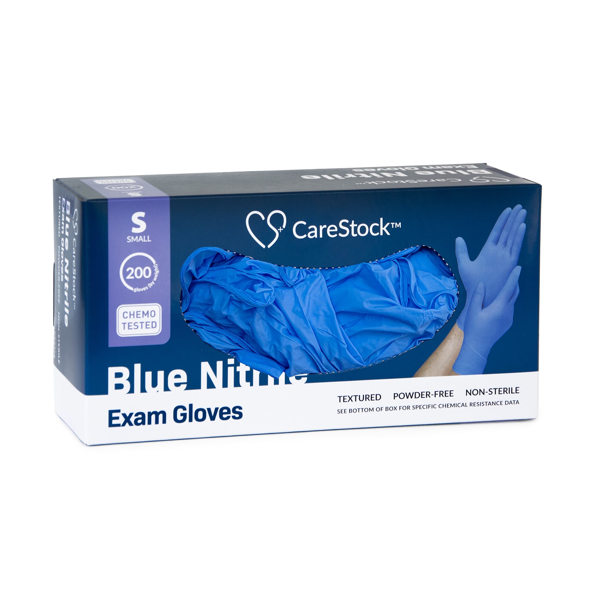 CareStock Blue Nitrile Exam Gloves, Small - Box of 200 - Image 1