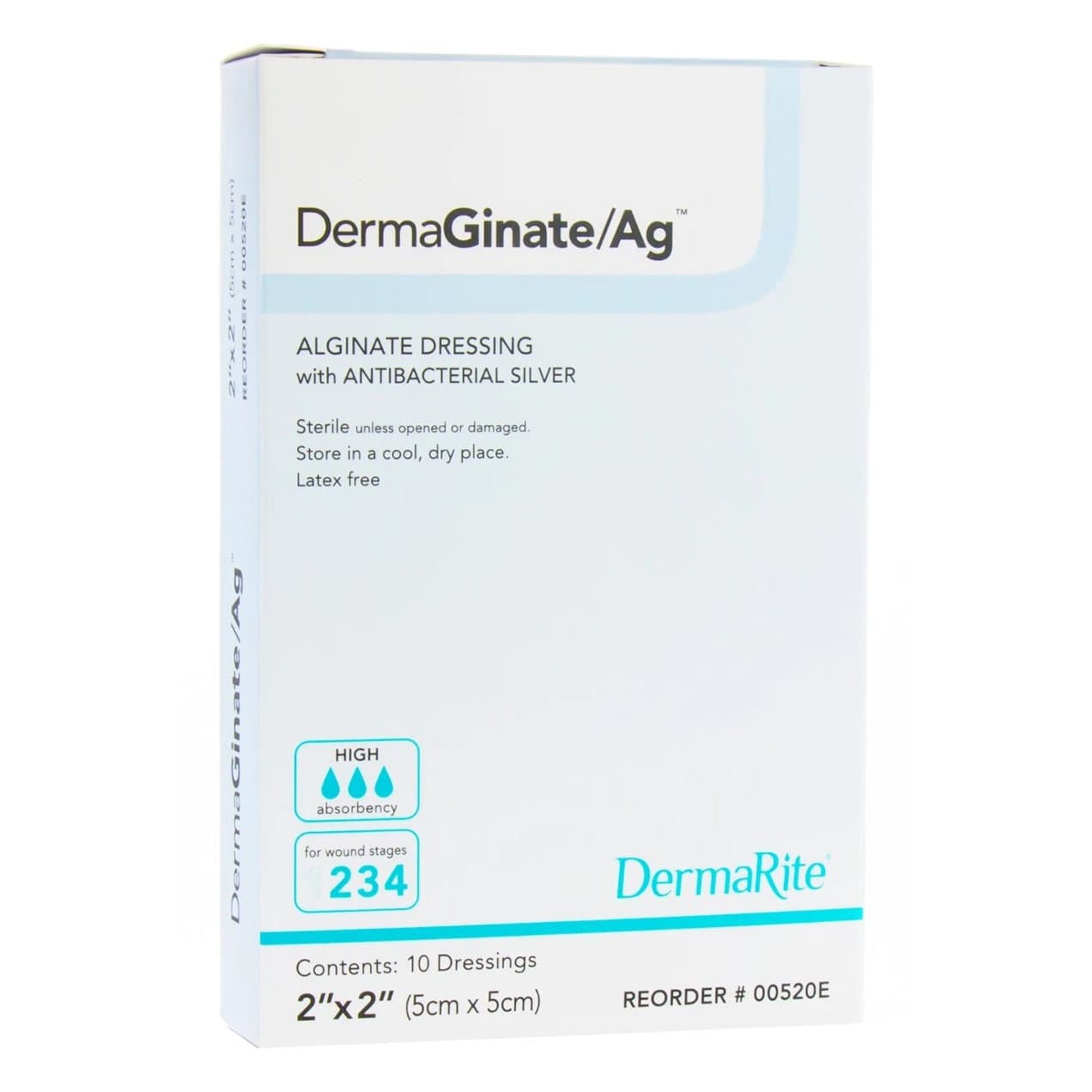 DermaGinate Ag Calcium Alginate Dressing with Antibacterial Silver, 2 x 2 Inch - Box of 10 - Image 1