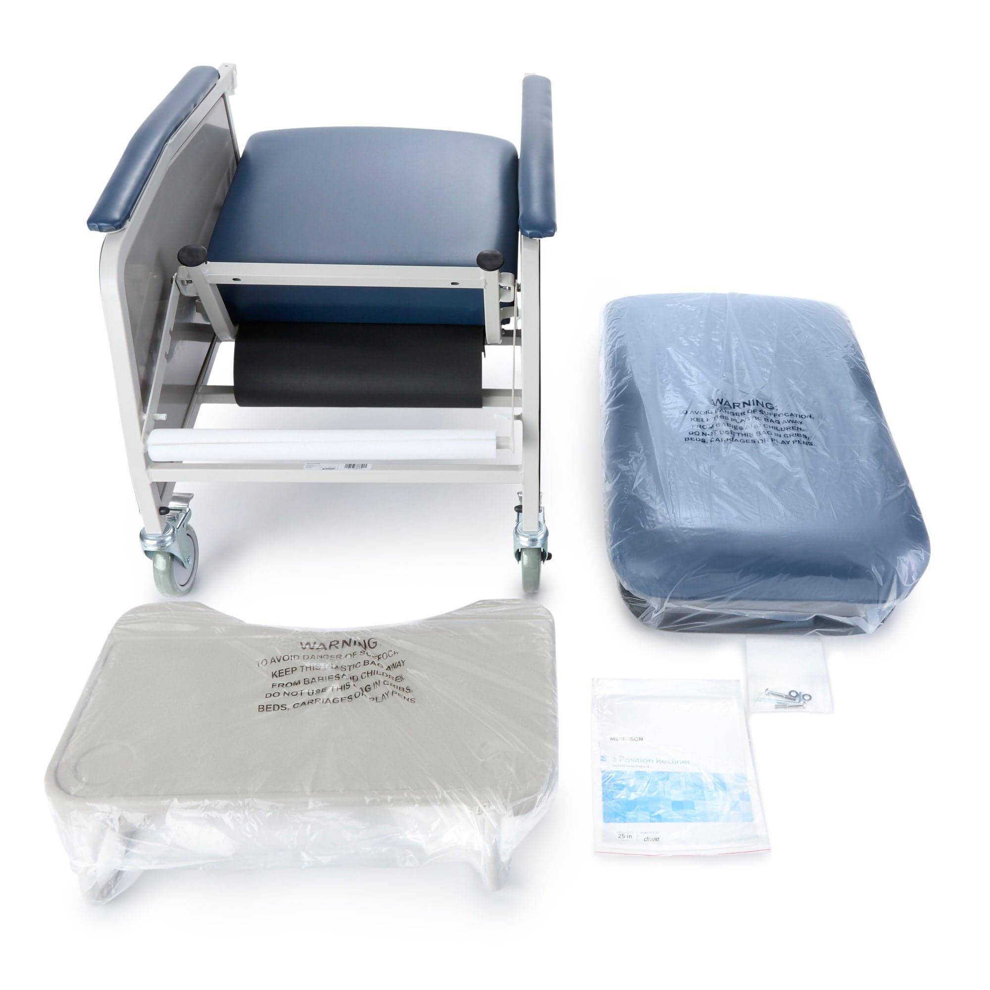 McKesson Steel Vinyl Upholstered 3-Position Recliner, 26 Inch, Blue - Image 2