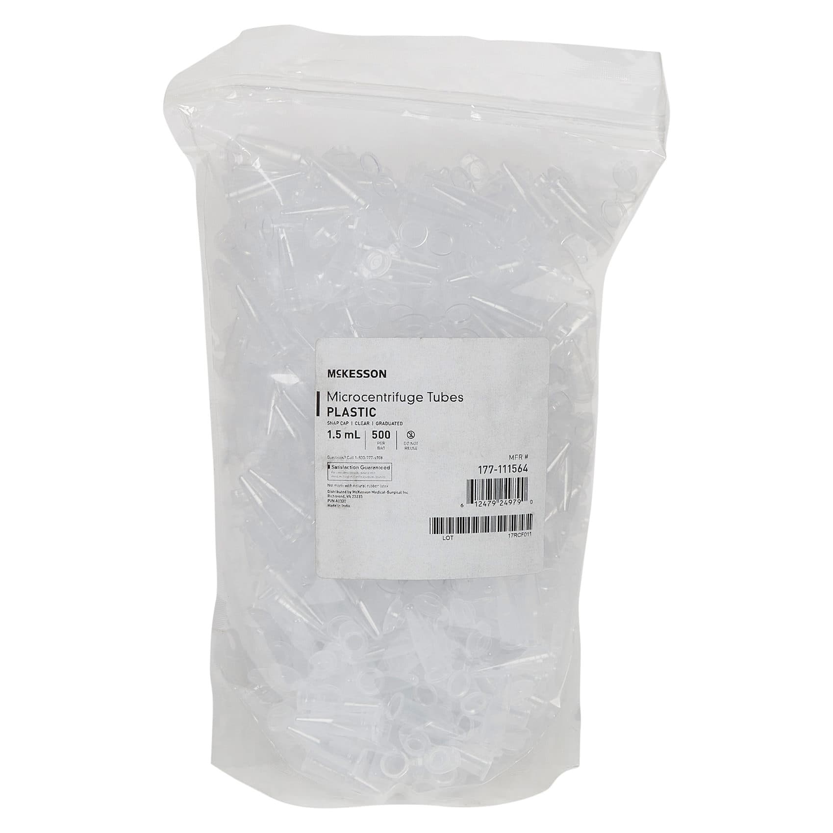 McKesson Microcentrifuge Tube Plain Without Coating NonSterile Clear Tube, 1.5 mL - Case of 10000 - Image 1