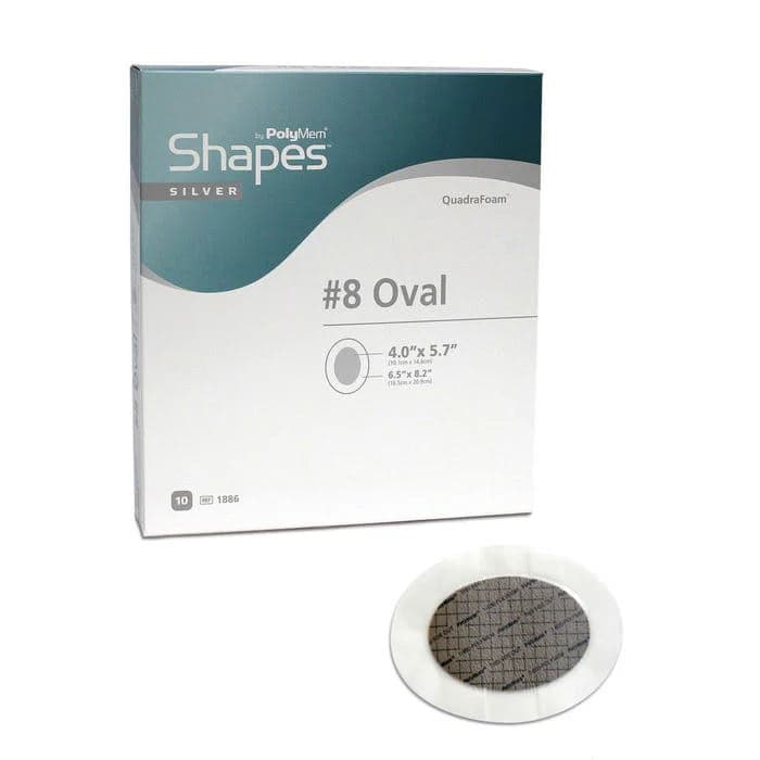 PolyMem Shapes Silver #8 Oval Film Adhesive Dressing, 6.5 x 8.2 Inch - Case of 20 - Image 1