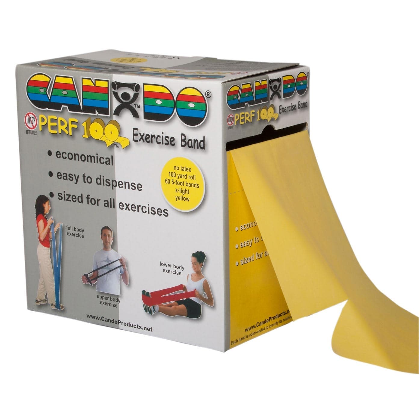CanDo Latex Free Exercise Band, 100 Yard Perf 100 Roll, Yellow, Extra Light - Image 1