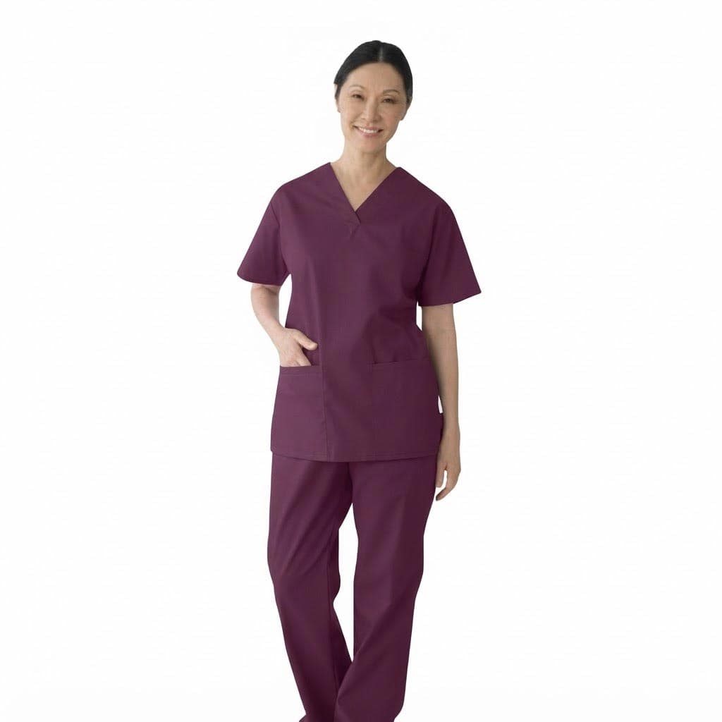 Medline ComfortEase Women's V-neck Tunic Scrub Top, 2-Pockets, Wine, Extra Large - Each - Image 1
