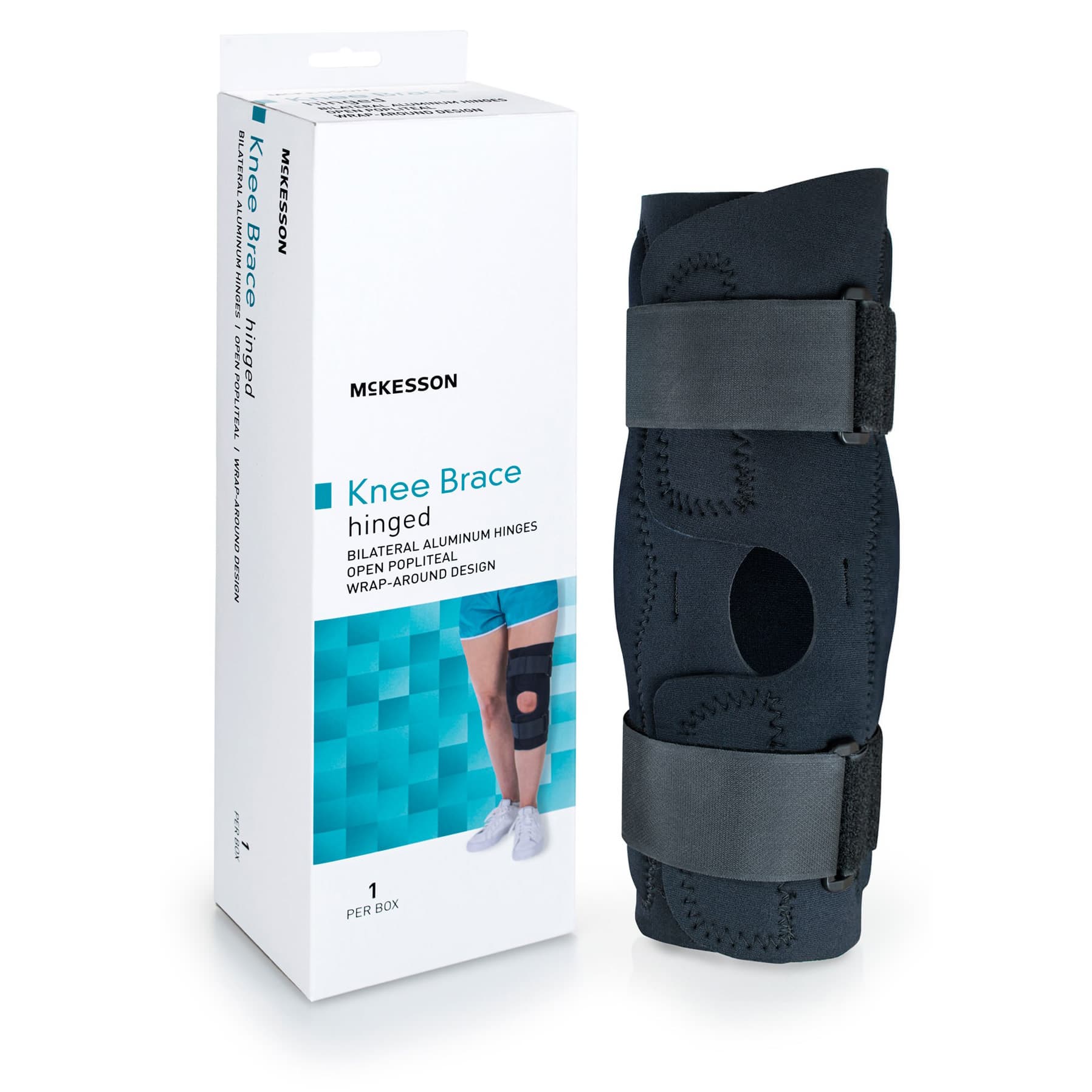 McKesson Wraparound Knee Brace Hook n Loop Strap Closure with D-Rings Black Left-Right Knee - Image 1