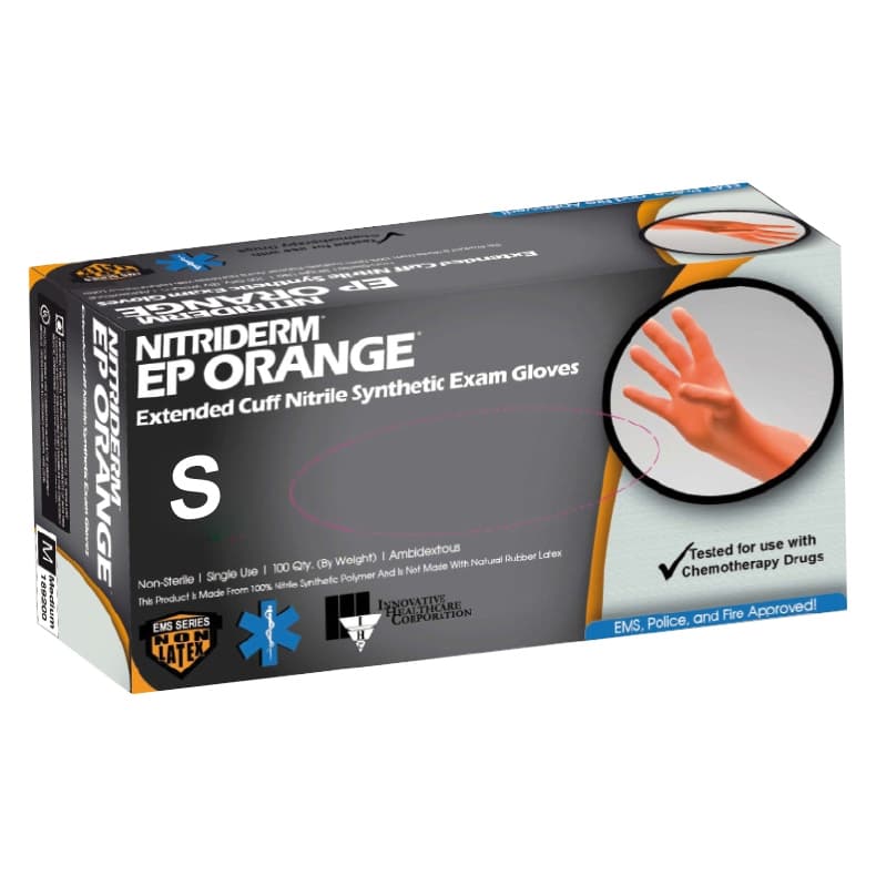 NitriDerm EP Orange Exam Glove 6.1 mil to 8.0 mil Range 0.16 mm (6.3 mil), Small - Case of 1000 - Image 1