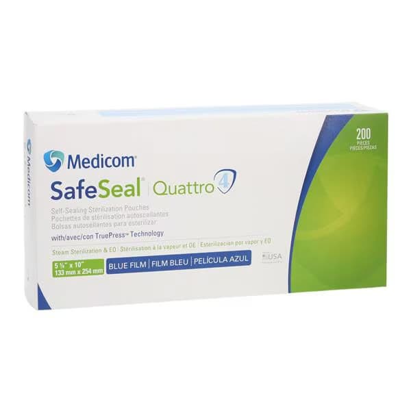 Medicom Safeseal Quattro Sterilization Pouch, 5 1/4" x 10" - Case of 2000 - Image 1