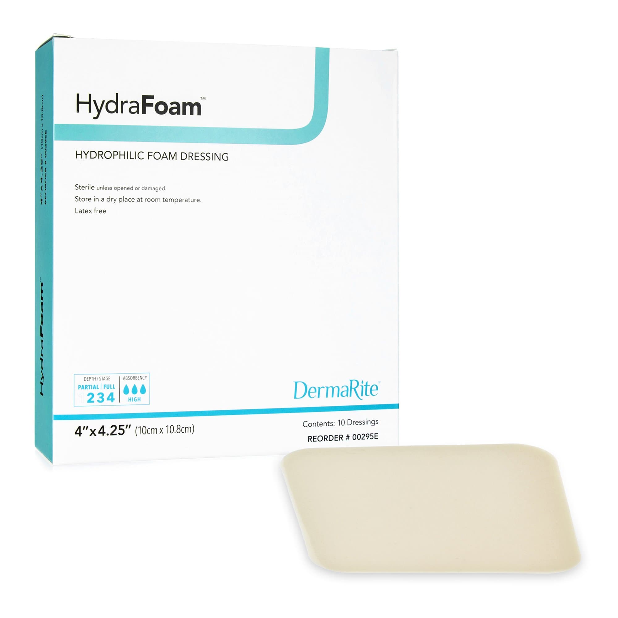 HydraFoam Hydrophilic Foam Dressing, 4 x 4-1/4 Inch - Box of 10 - Image 1