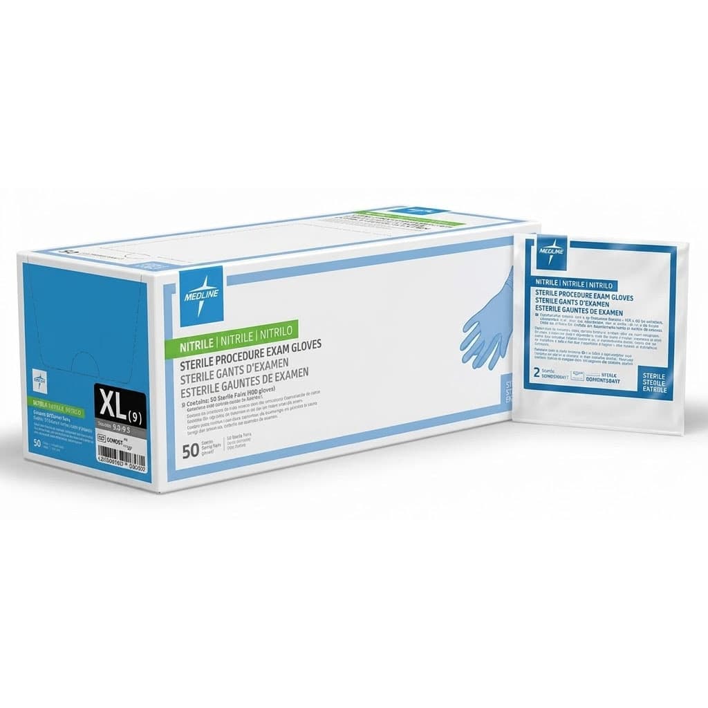 Medline Sterile Powder-Free Nitrile Exam Glove, Extra Large - Box of 50 - Image 1
