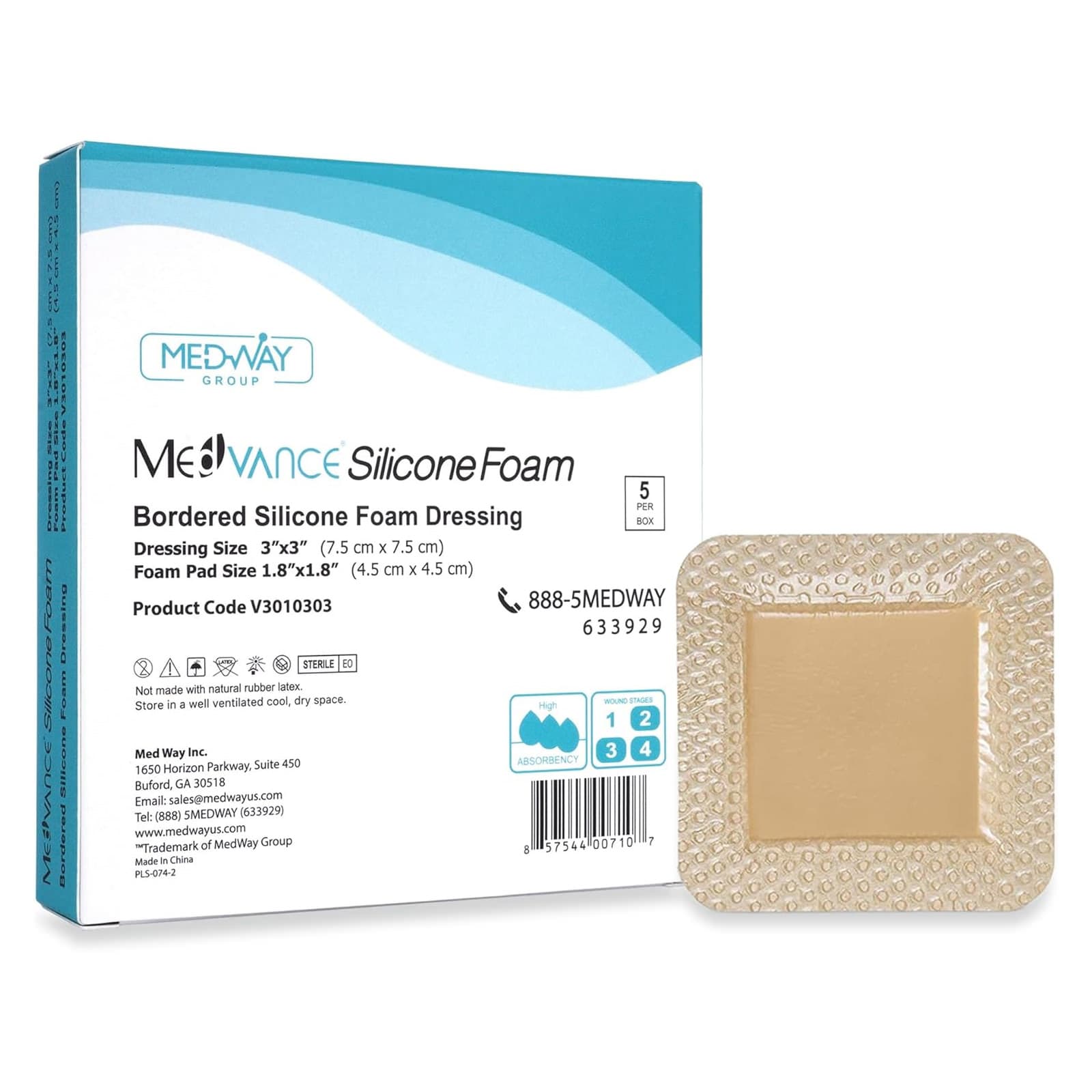 MedVance Bordered Silicone 3 x 3 Inch Foam Dressing, 1.8 x 1.8 Inch Pad - Box of 5 - Image 1