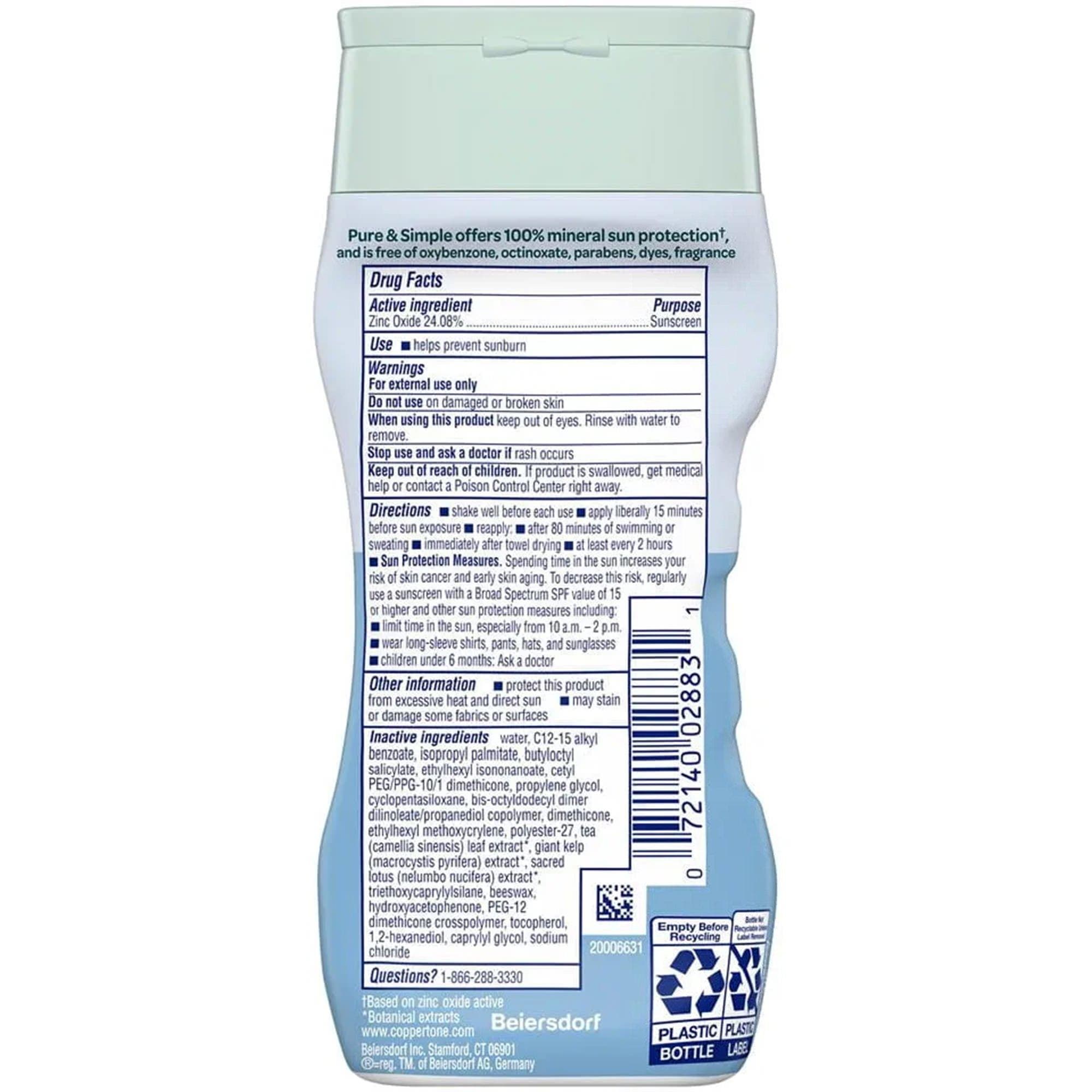 Coppertone Pure and Simple Zinc Oxide Sunscreen SPF 50, 6 oz - Each - Image 2