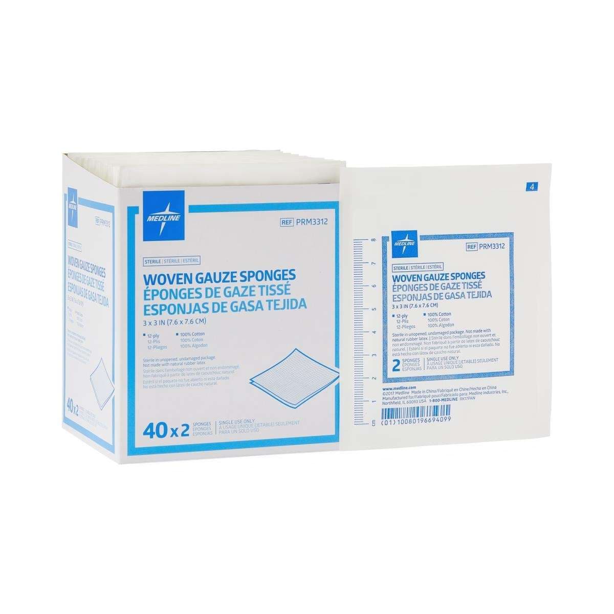 Medline Sterile Gauze Sponge, 3 x 3 Inch, 12 Ply - Case of 2400 - Image 1