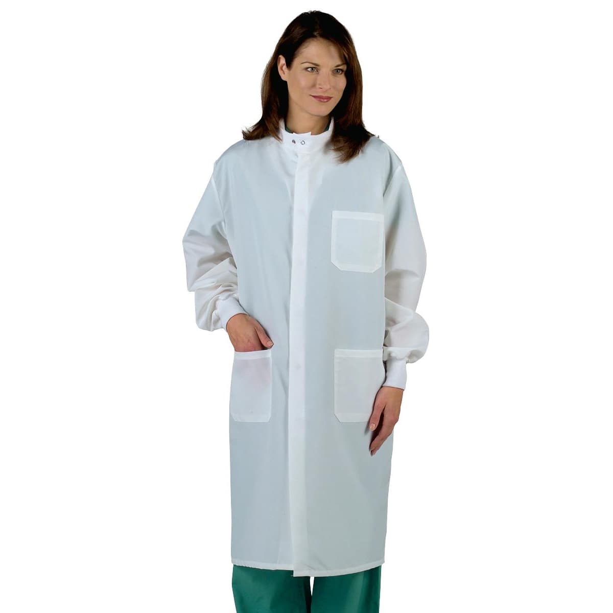 Medline Fluid-Resistant Unisex Barrier Lab Coat With Pockets, White, 5XLarge - Each - Image 1