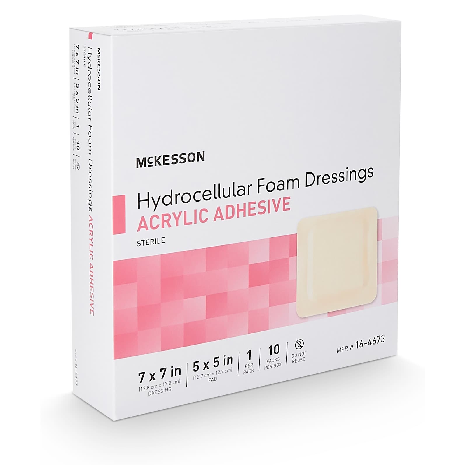 McKesson Foam Dressing Film Backing Tan, 7 x 7 Inch, 5 x 5 Inch Pad, Acrylic Adhesive with Border - Box of 10 - Image 1