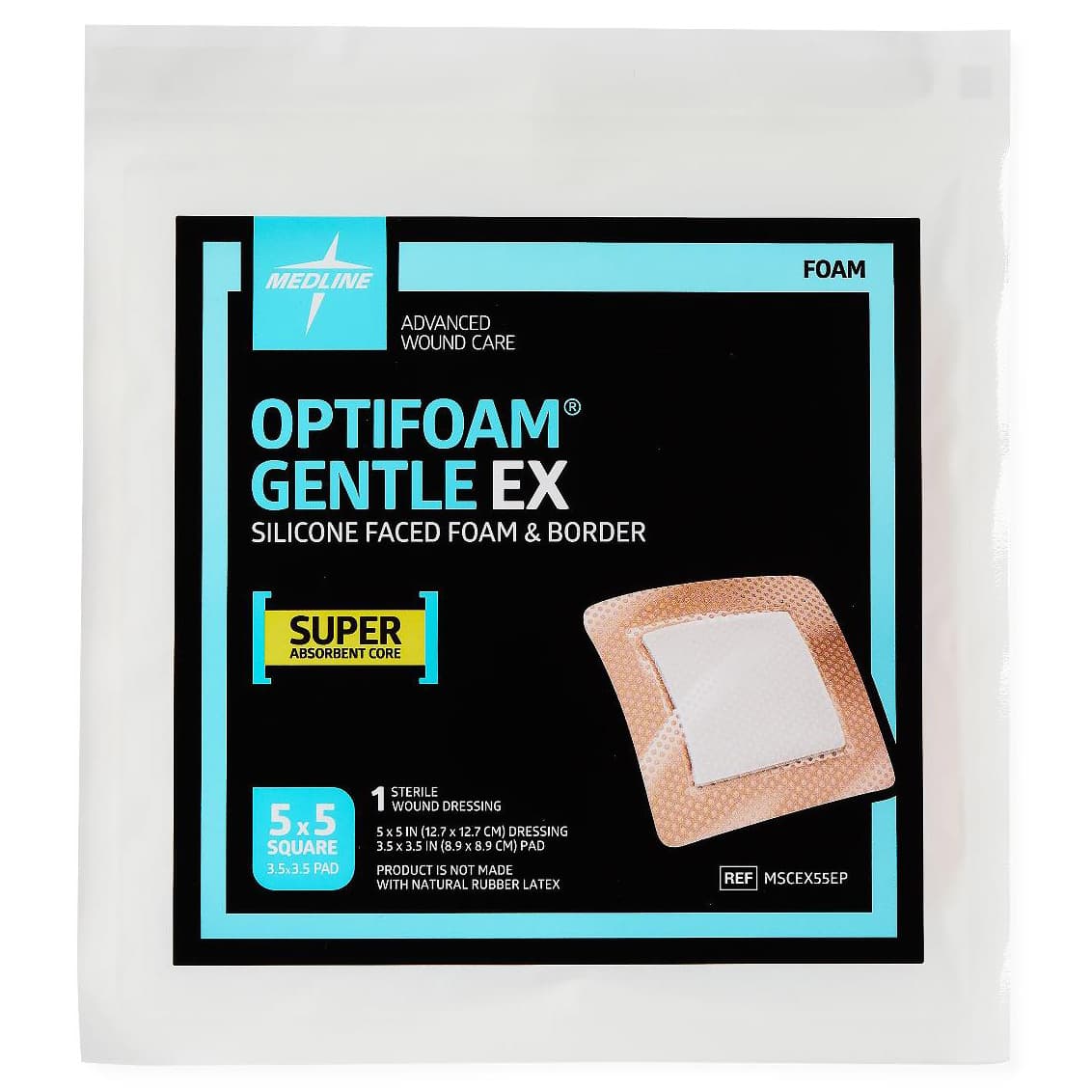 Optifoam Gentle EX Silicone-Faced Border Foam Dressing, Sterile, 5 x 5 Inch - Each - Image 1