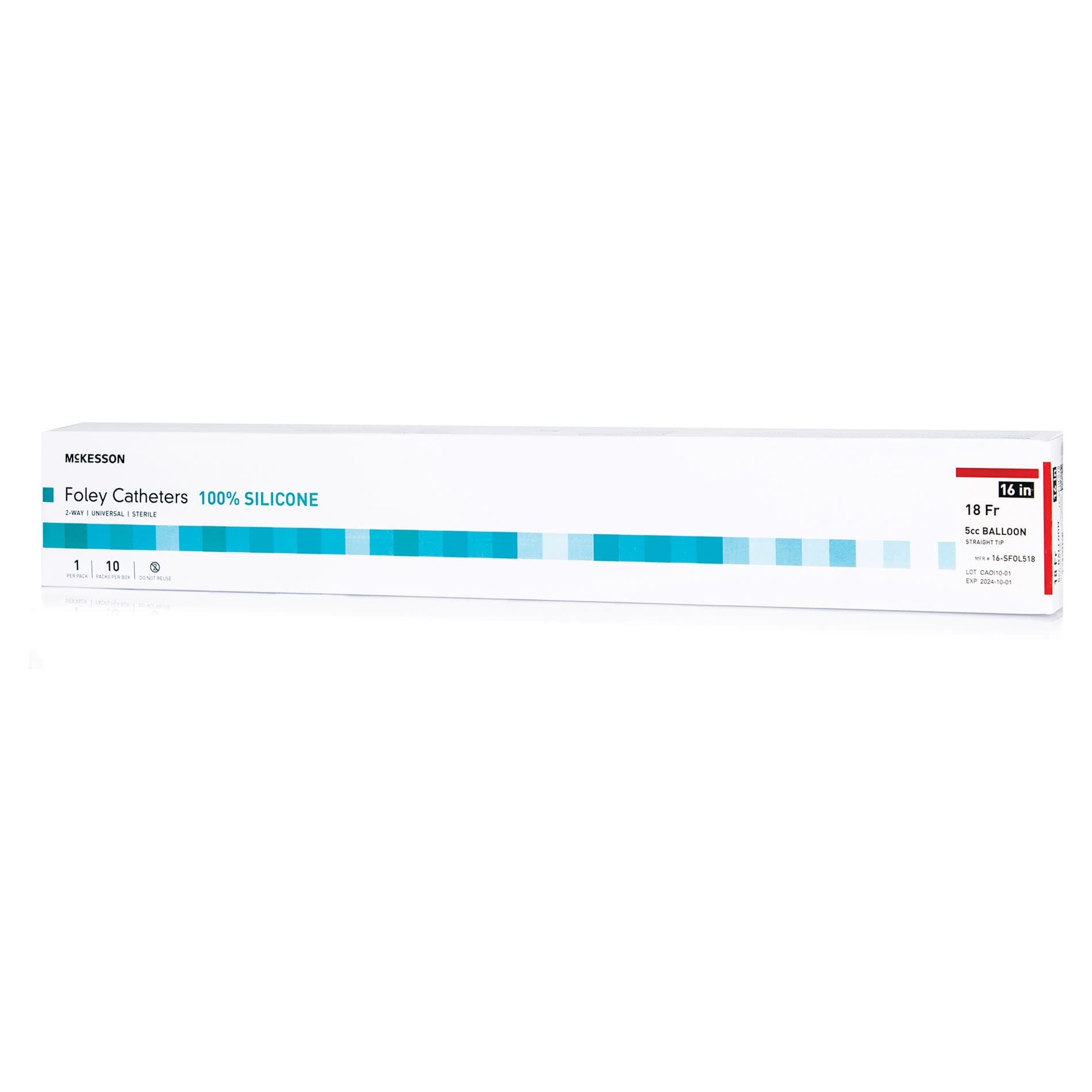 McKesson Foley Catheter Sterile 2-Way Silicone, Red, 18 Fr, Standard Tip - Box of 10 - Image 1