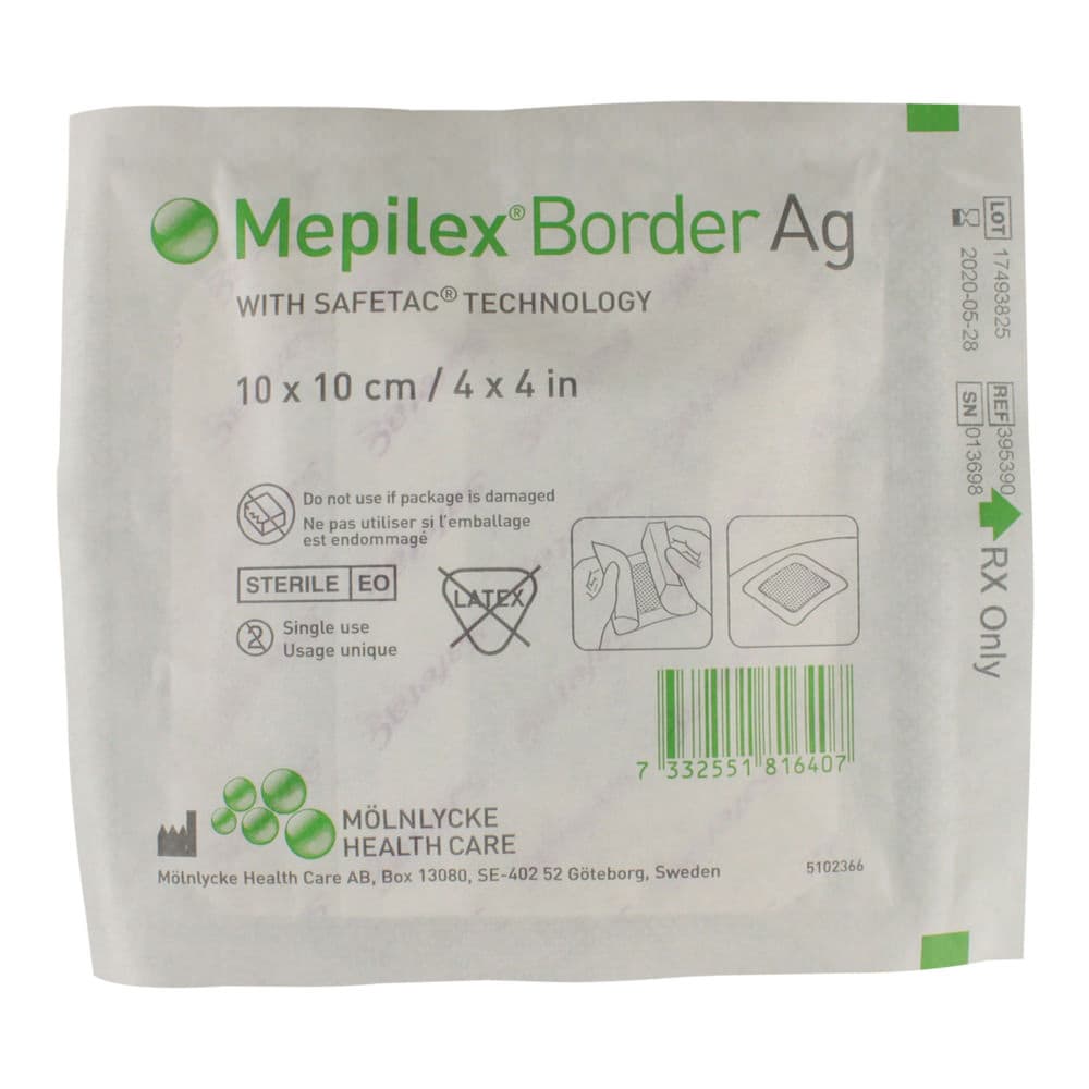 Mepilex Border Ag Antimicrobial Foam Dressing, 4 x 4 Inch - Each - Image 1