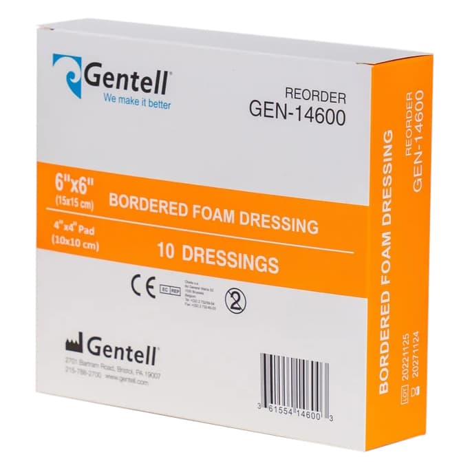 Gentell Bordered Foam Dressing, 6 x 6 Inch - Box of 10 - Image 1