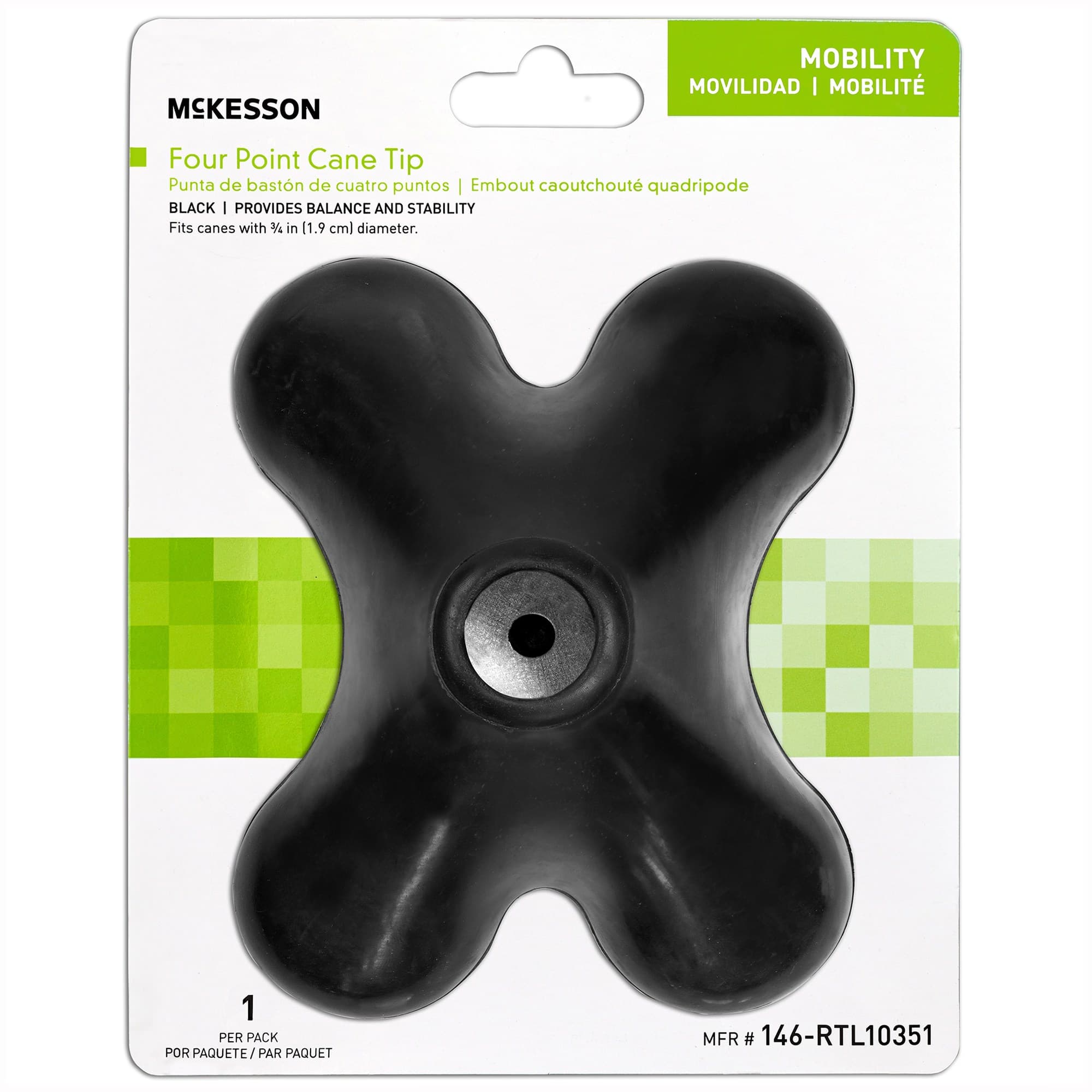 McKesson Black Rubber 4-Point Cane Tip - Image 1