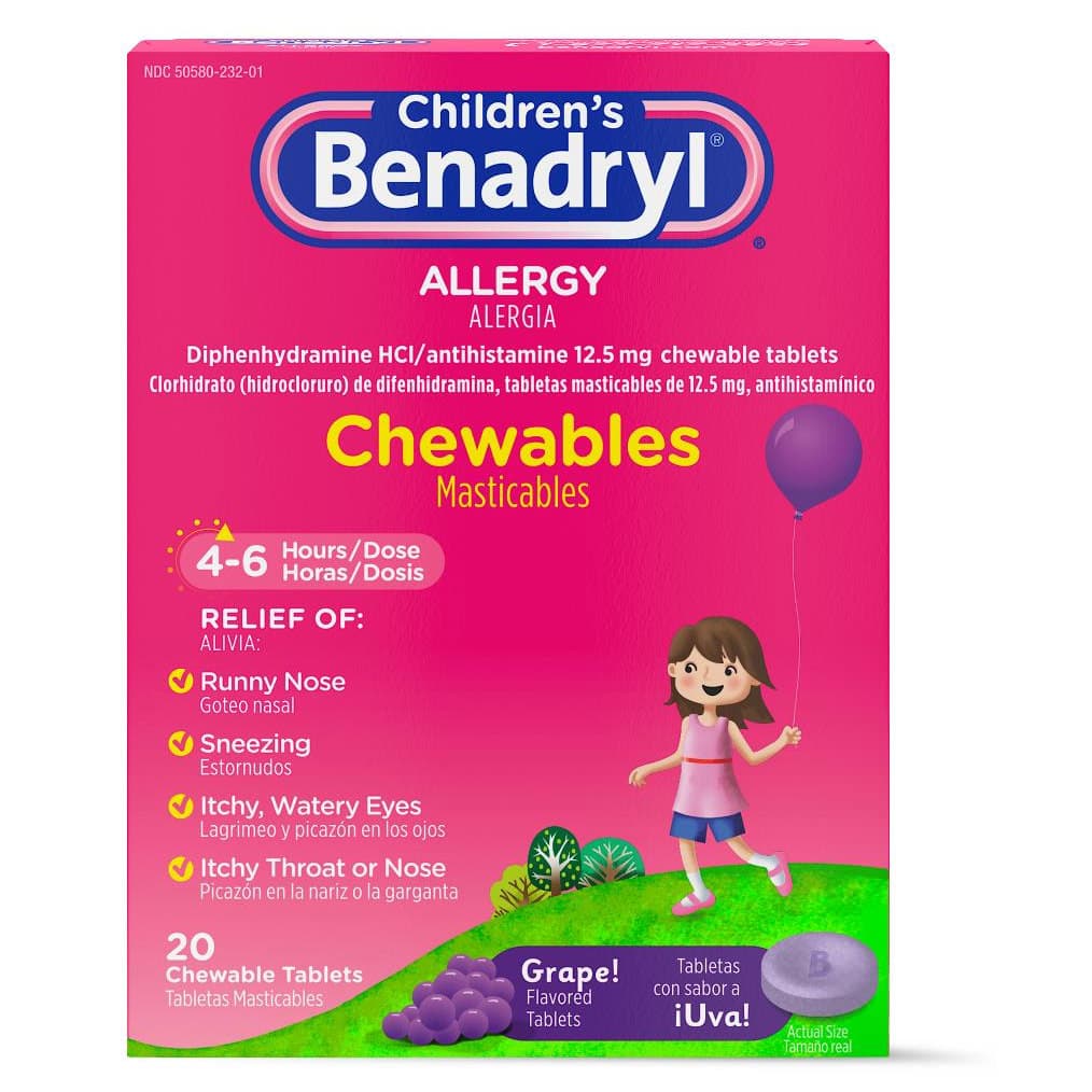 Children's Benadryl Allergy Relief Chewable Tablets, Grape Flavour - Case of 24 - Image 2