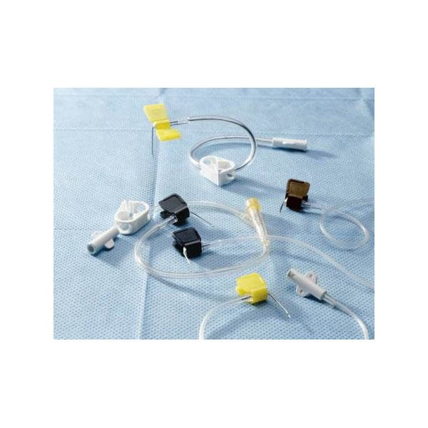 Kawasumi Huber Infusion Set, Yellow, 20 Gauge, Fixed Wing Hub, 1-1/2 Inch - Case of 100 - Image 1