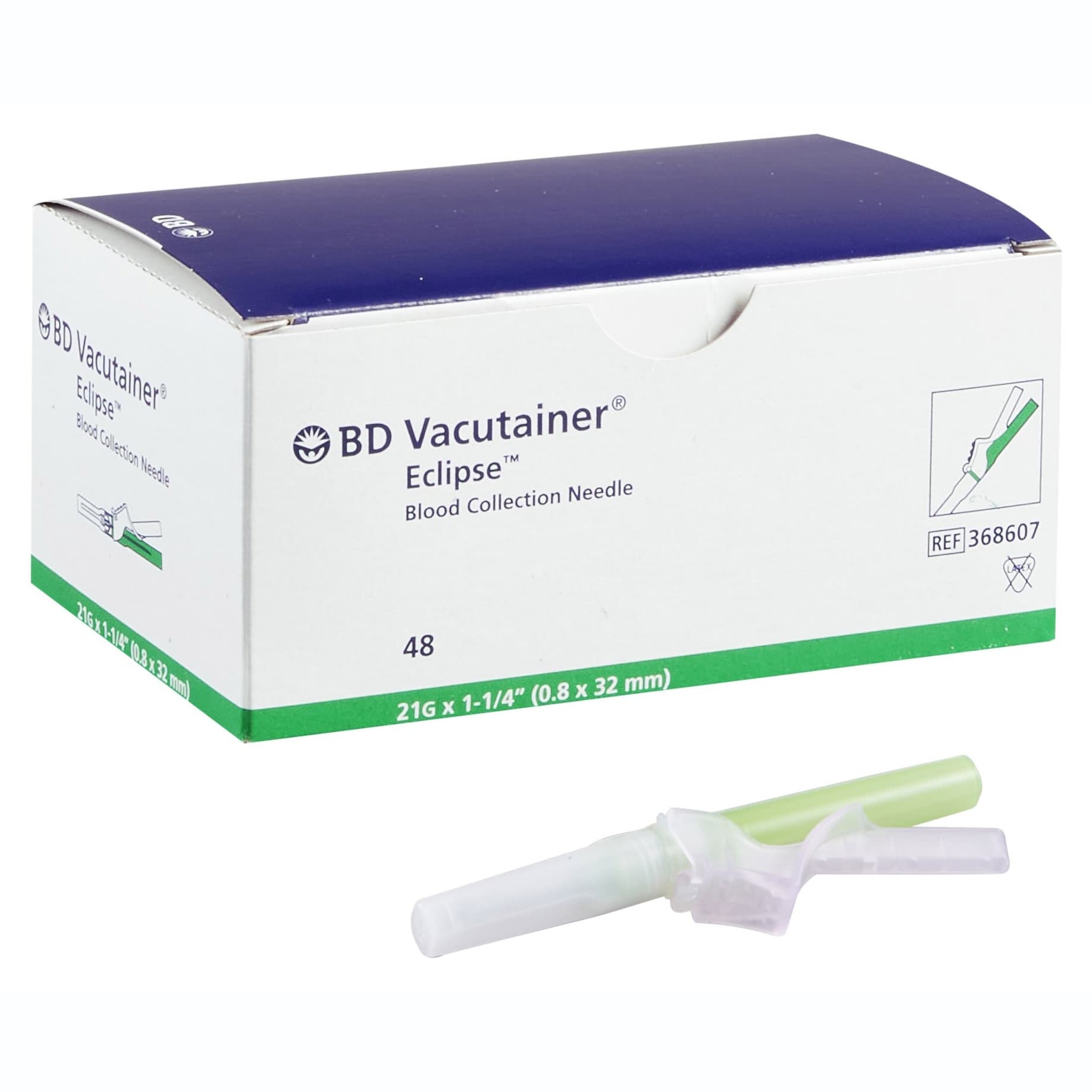 BD Vacutainer Eclipse Blood Collection Needle, 21 Gauge, Green - Case of 480 - Image 1