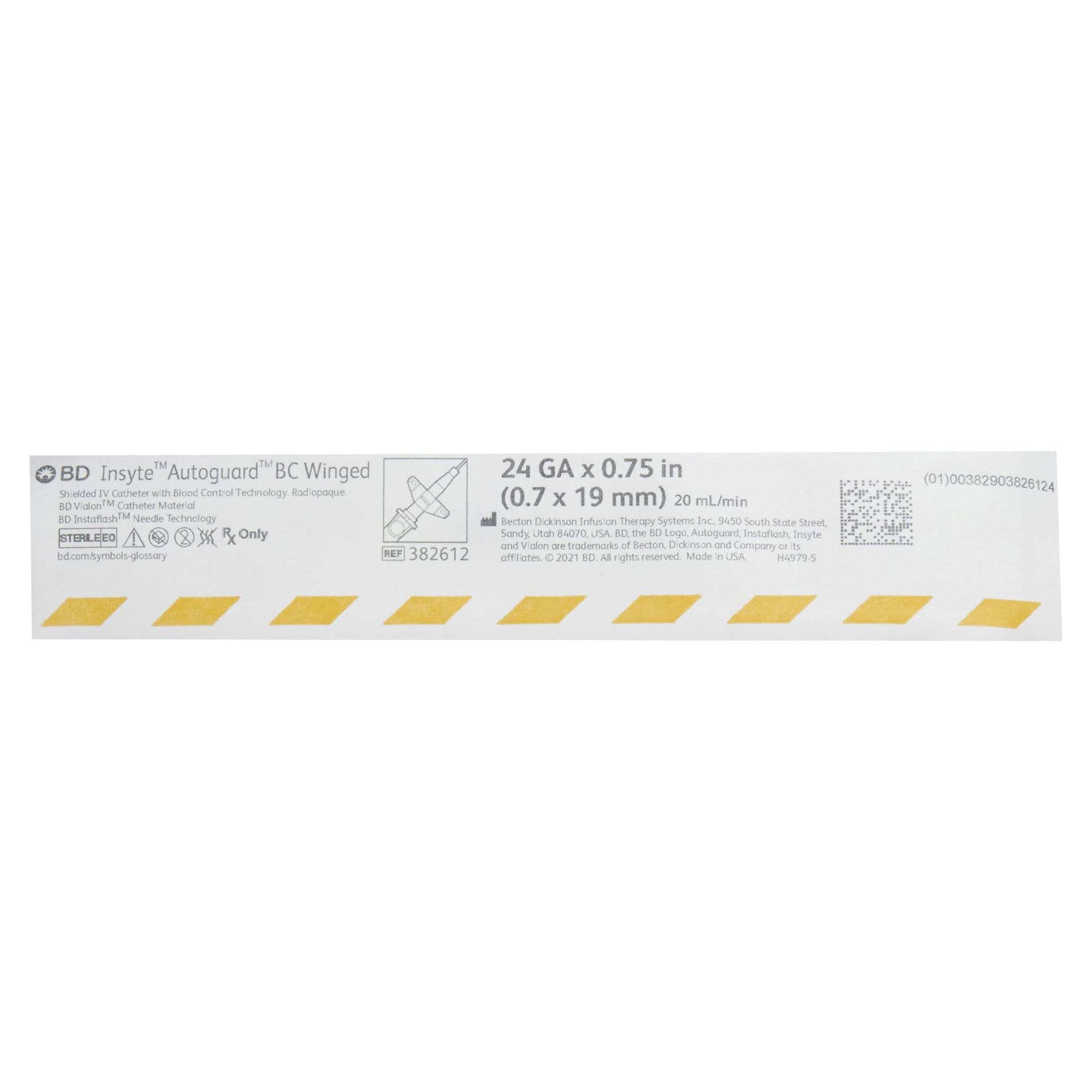 BD Insyte Autoguard BC Peripheral IV Catheter, 24 Gauge, 3/4 Inch, 20 mL per min - Each - Image 1