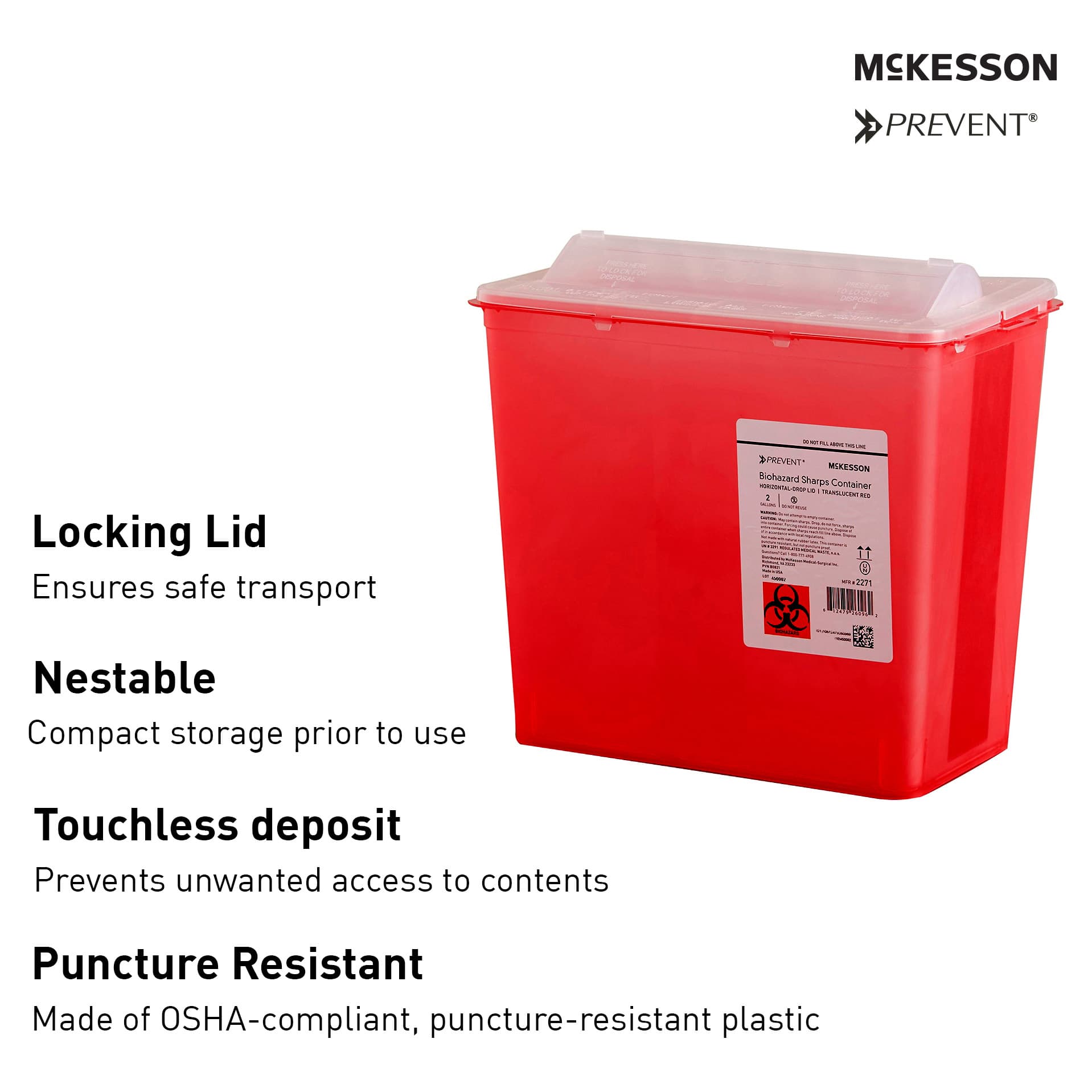 McKesson Prevent Sharps Container Translucent Horizontal Entry Locking Lid - Image 4