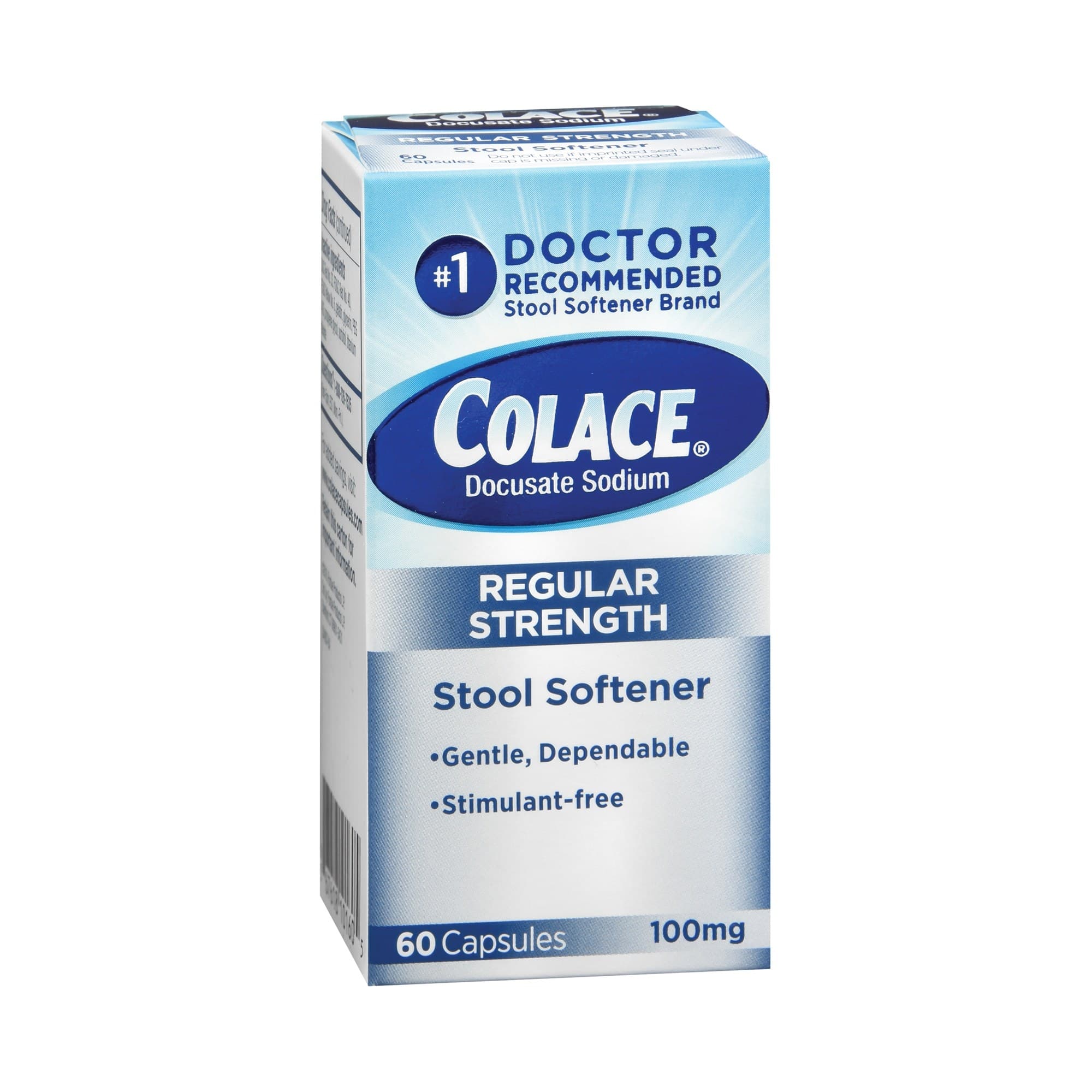 Colace Docusate Sodium Regular Strength Stool Softener Capsules - Box of 60 - Image 1