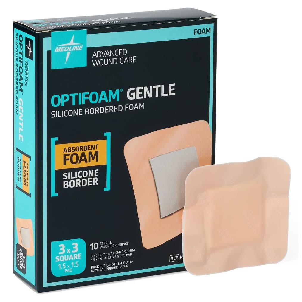 Optifoam Gentle Silicone Bordered Foam Dressing, Sterile, 3 x 3 Inch - Case of 100 - Image 1