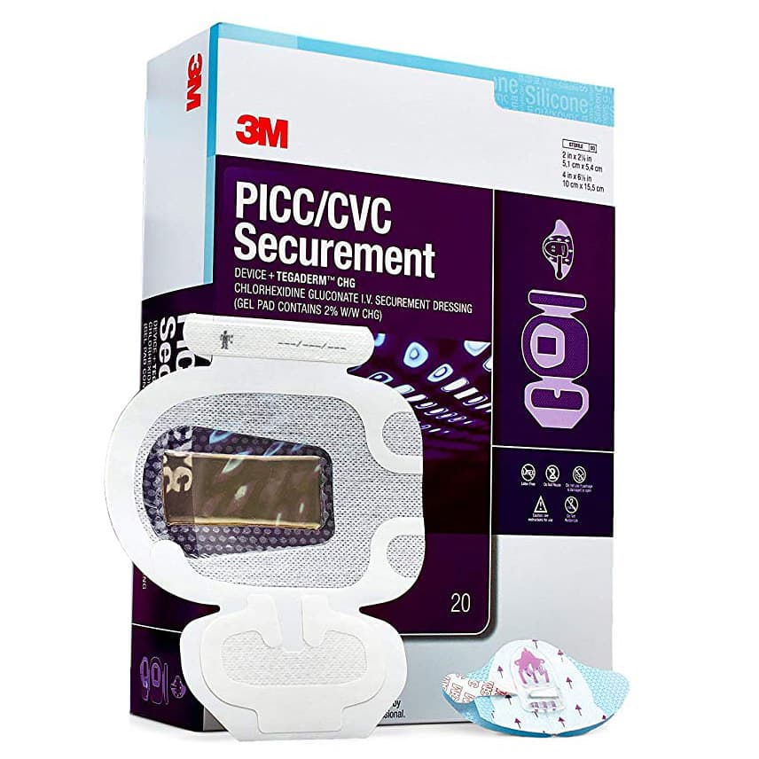 3M PICC-CVC Securement Device + Tegaderm CHG IV Dressing, 4 x 6.125 Inch - Box of 20 - Image 1
